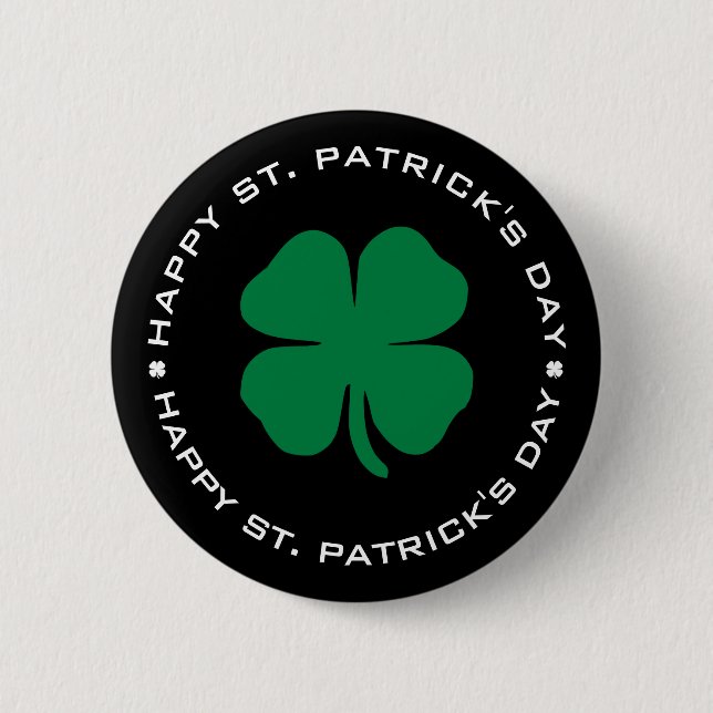 Happy St. Patrick's Day Shamrock Lucky Charm Button (Front)