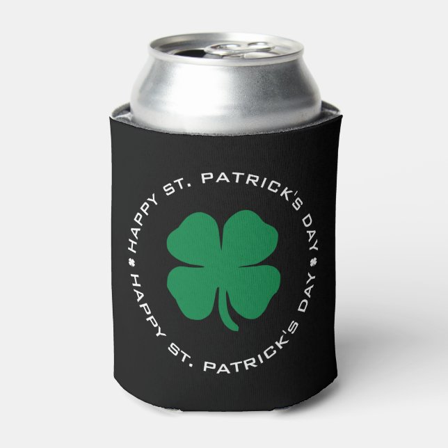 Happy St. Patrick's Day Shamrock Lucky Charm Can Cooler (Can Front)