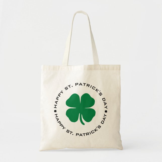 Happy St. Patrick's Day Shamrock Lucky Charm Tote Bag (Front)