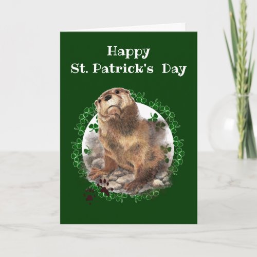 Happy St Patricks Day Shamrock Otter Animal fun Card