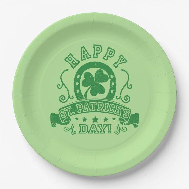 Happy St Patrick's Day Shamrock Paper Plates (Front)