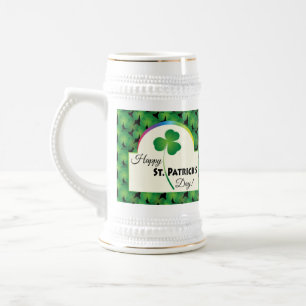Happy St. Patrick's Day, Shamrock Pattern Beer Stein