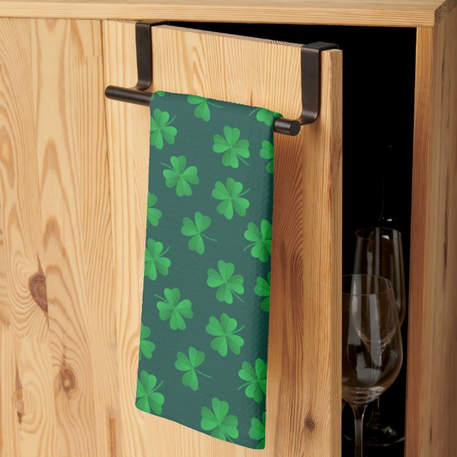 HAPPY ST. PATRICK'S DAY Shamrock Pattern Kitchen T Towel (Thirds Fold)