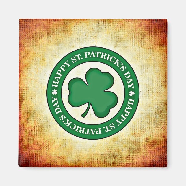Happy St. Patrick's Day Shamrock Square Magnet (Front)