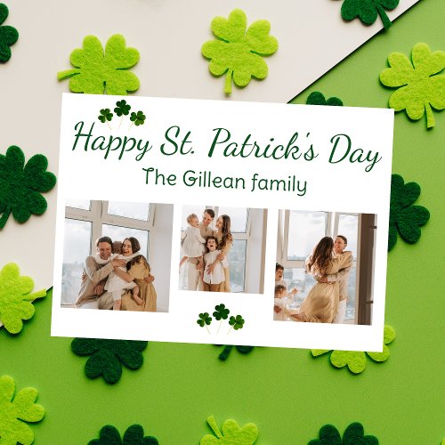 Happy St patricks day Shamrocks family 3 photo  Holiday Card