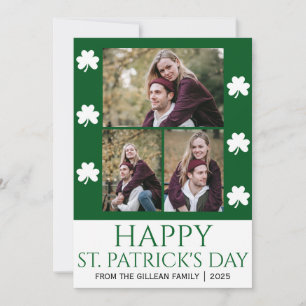 Happy St patricks day Shamrocks family 3 photo Holiday Card