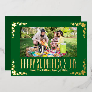 Happy St. patrick's day Shamrocks family photo Foil Holiday Card
