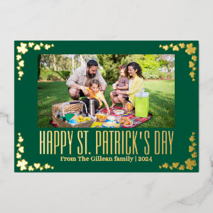 Happy St. patrick's day Shamrocks family photo Foil Holiday Card