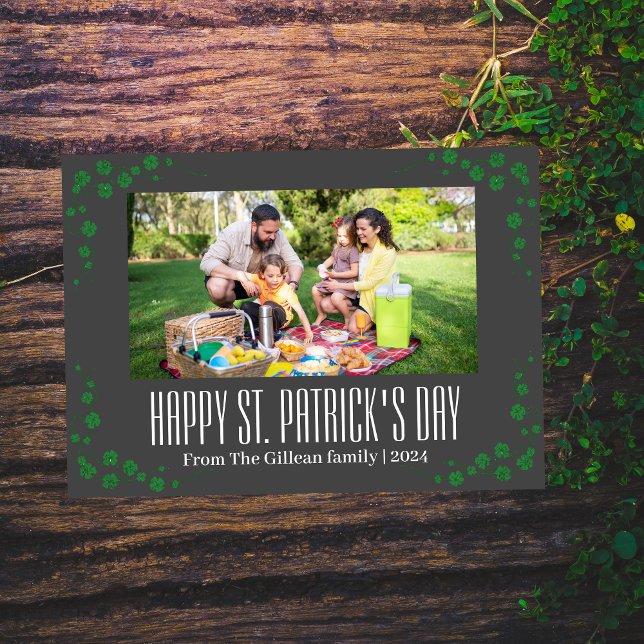 Happy St. patrick's day Shamrocks family photo   Foil Holiday Card (Creator Uploaded)