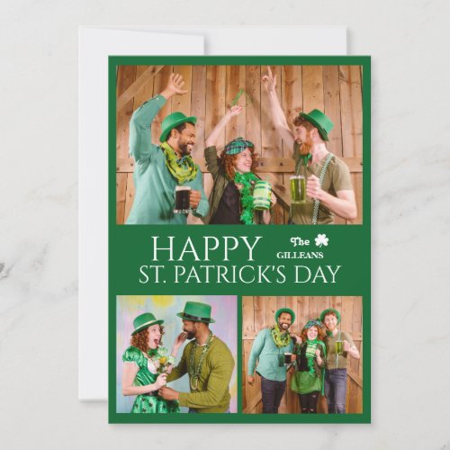 Happy St patricks day Shamrocks family photo Holiday Card