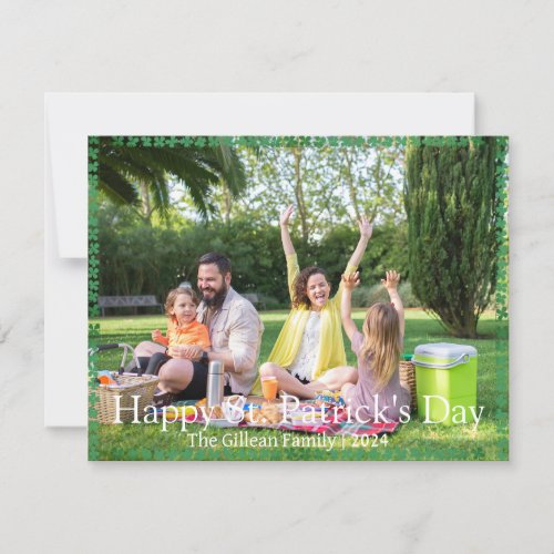 Happy St patricks day Shamrocks family photo  Holiday Card