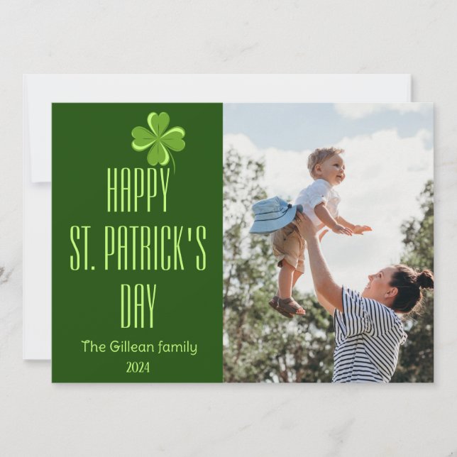 Happy St. patrick's day Shamrocks family photo  Holiday Card (Front)