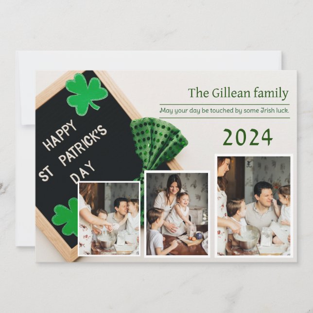 Happy St. patrick's day Shamrocks family photo Holiday Card (Front)