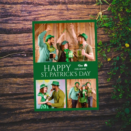 Happy St patricks day Shamrocks family photo Holiday Card