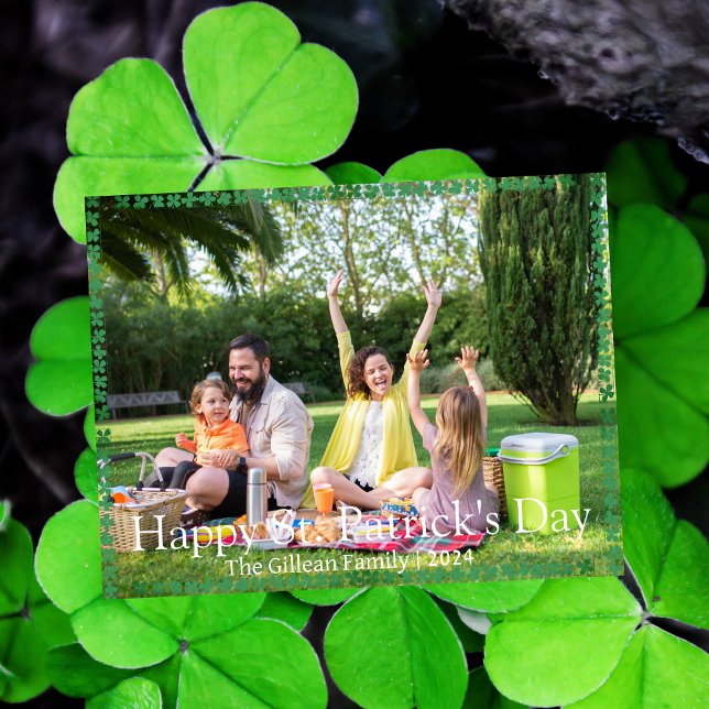 Happy St. patrick's day Shamrocks family photo  Holiday Card (Creator Uploaded)