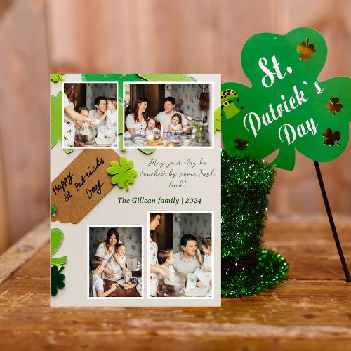 Happy St patricks day Shamrocks family photo Holiday Card