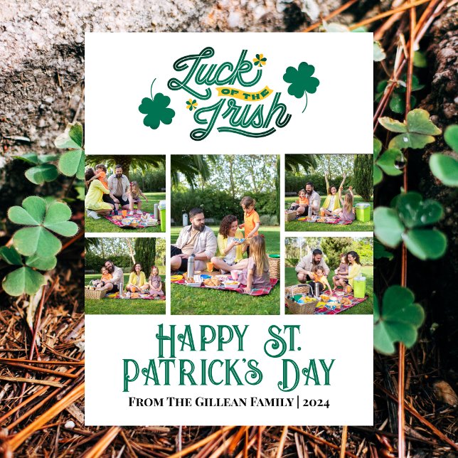 Happy St. patrick's day Shamrocks family photo  Holiday Card (Creator Uploaded)