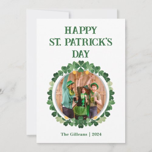 Happy St patricks day Shamrocks Family Photo Holiday Card