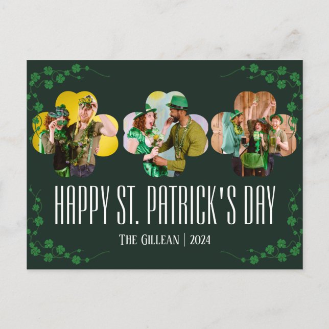 Happy St. patrick's day Shamrocks family photo  Holiday Postcard (Front)