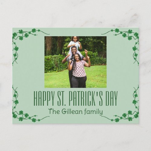 Happy St patricks day Shamrocks family photo   Holiday Postcard