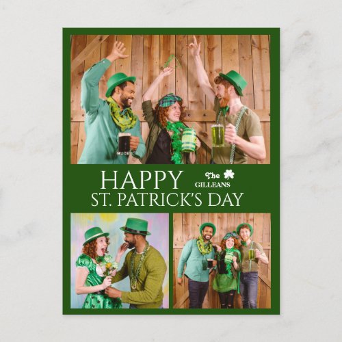 Happy St patricks day Shamrocks family photo  Holiday Postcard