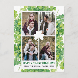 Happy St. patrick's day Shamrocks family photo Holiday Postcard