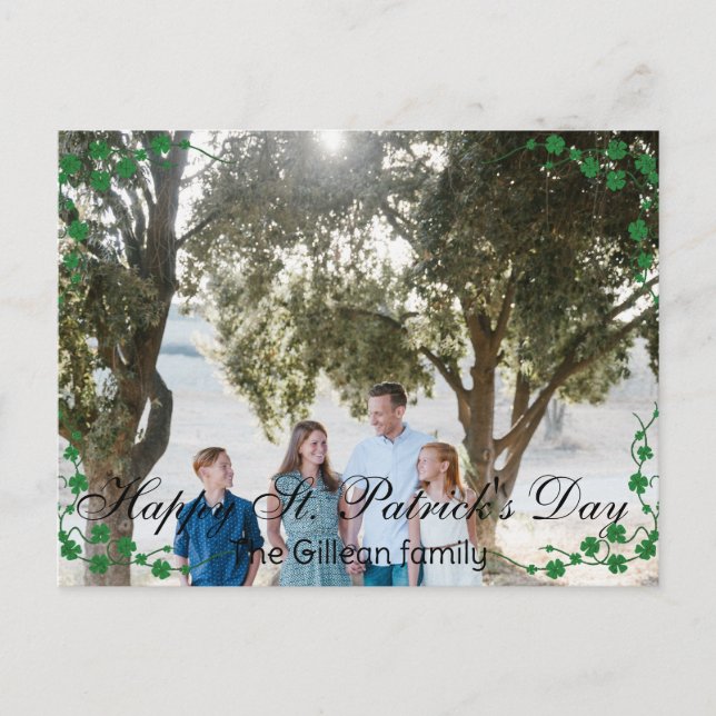 Happy St. patrick's day Shamrocks family photo  Holiday Postcard (Front)