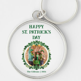 Happy St patricks day Shamrocks Family Photo Keychain