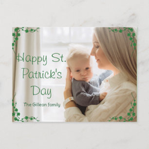 Happy St. patrick's day Shamrocks mom & baby photo Holiday Postcard