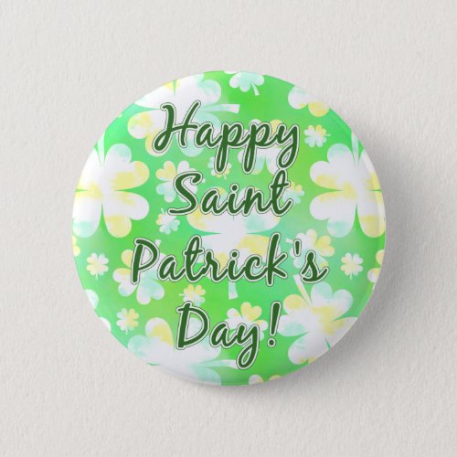 Happy St Patricks Day Shamrocks Retro Watercolor Button