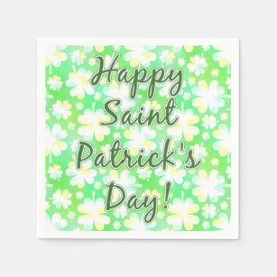 Happy St Patrick's Day Shamrocks Retro Watercolor Paper Napkins