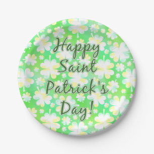 Happy St Patrick's Day Shamrocks Retro Watercolor Paper Plates