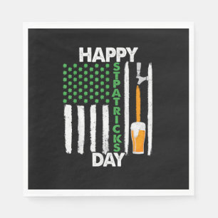 Happy St Patricks Day Shamrocks US American Flag M Napkins