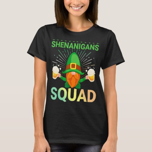Happy St Patricks Day Shenanigans Squad Gnome Bee T_Shirt