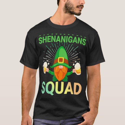 Happy St Patricks Day Shenanigans Squad Gnome Bee T_Shirt