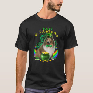 Happy St Patricks Day Shetland Dog Leprechaun Hat T-Shirt