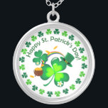 Happy St. Patrick's Day Silver Plated Necklace<br><div class="desc">Unique and beautiful combinations of shamrocks with an Irish hat,  a rainbow crossing towards a pot of gold,  a circle of shamrocks,  and the message of “Happy St. Patrick's Day!”</div>