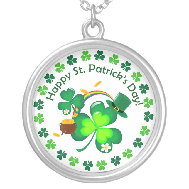 Happy St. Patrick's Day Silver Plated Necklace (Front)