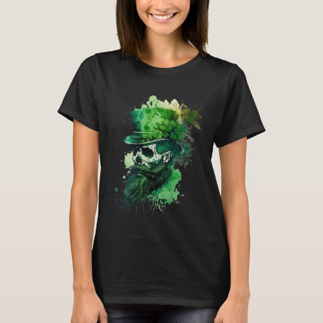 Happy St Patricks Day Skull C Green Shamrock  13 T-Shirt (Front)