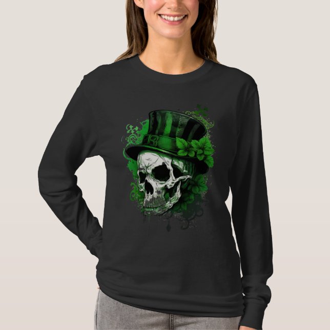 Happy St Patricks Day Skull C Green Shamrock  3 T-Shirt (Front)