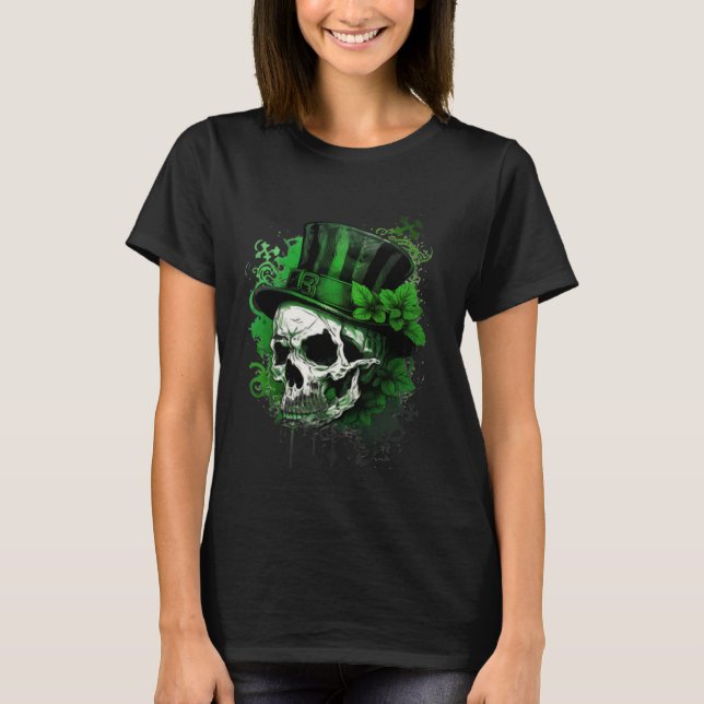 Happy St Patricks Day Skull C Green Shamrock  9 T-Shirt (Front)
