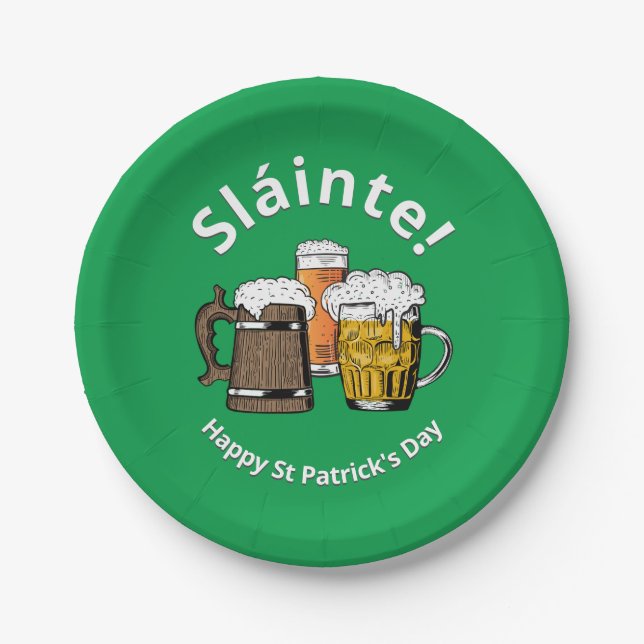HAPPY ST PATRICK'S DAY Sláinte Beers  Paper Plates (Front)