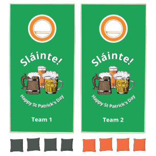 HAPPY ST PATRICK'S DAY Sláinte Cartoon Beers GREEN Cornhole Set