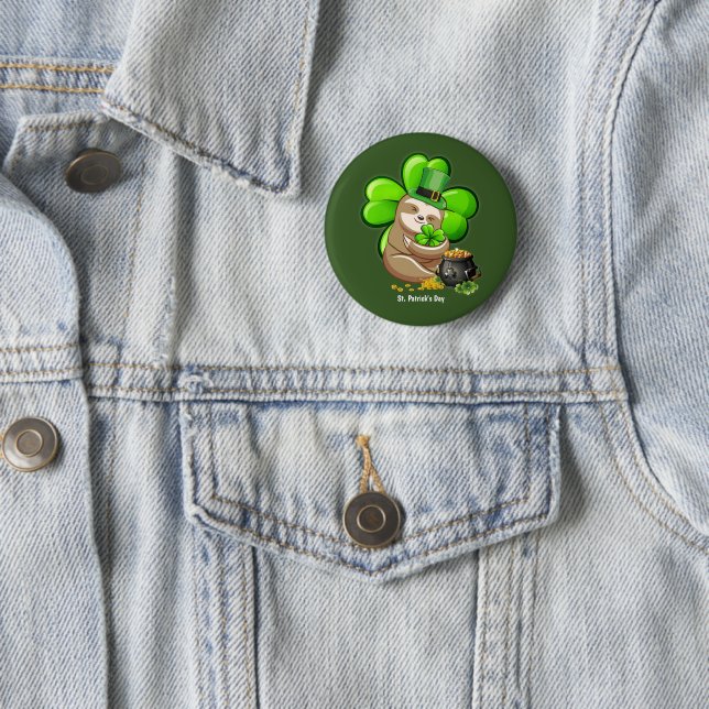Happy St. Patrick's Day Sloth button (In Situ)