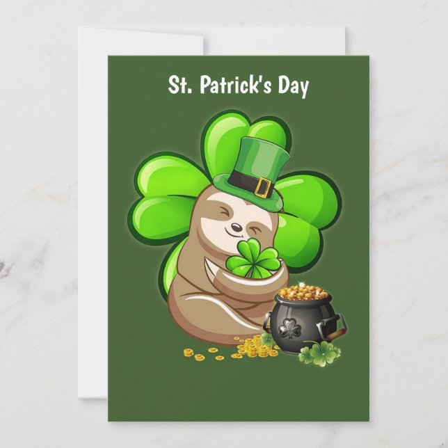 Happy St. Patrick's Day Sloth invitation (Front)