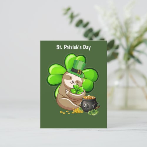 Happy St Patricks Day Sloth postcard