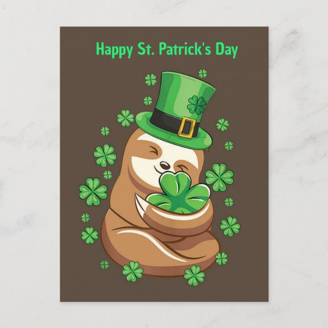 Happy St. Patrick's Day Sloth postcard (Front)