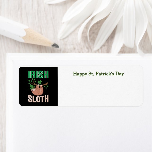 Happy St. Patrick's Day sloth return address label (Insitu)