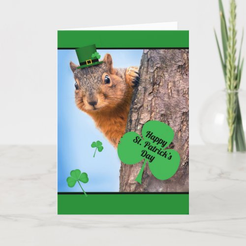 Happy St Patricks Day Squirrel in Hat Humor Holiday Card