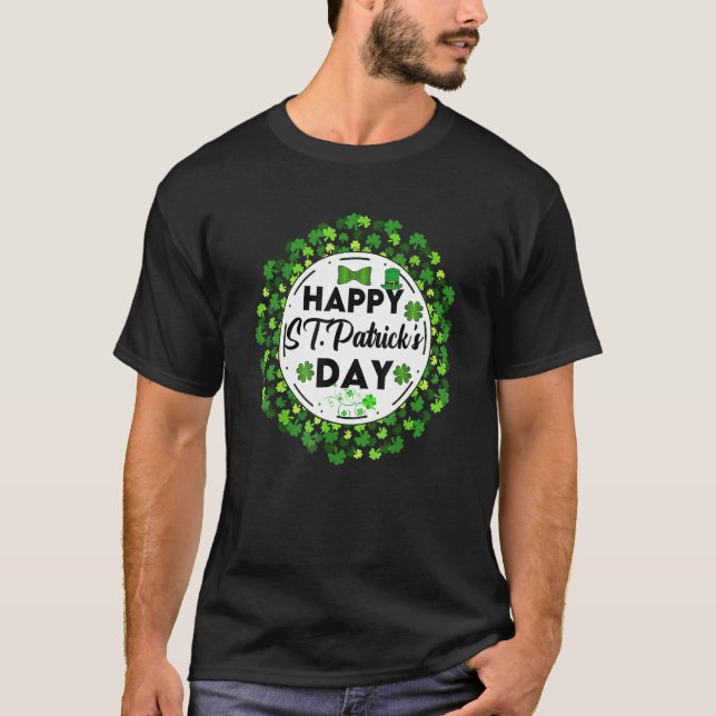 Happy St Patricks Day St Pat Trex Day And Shamrock T-Shirt (Front)